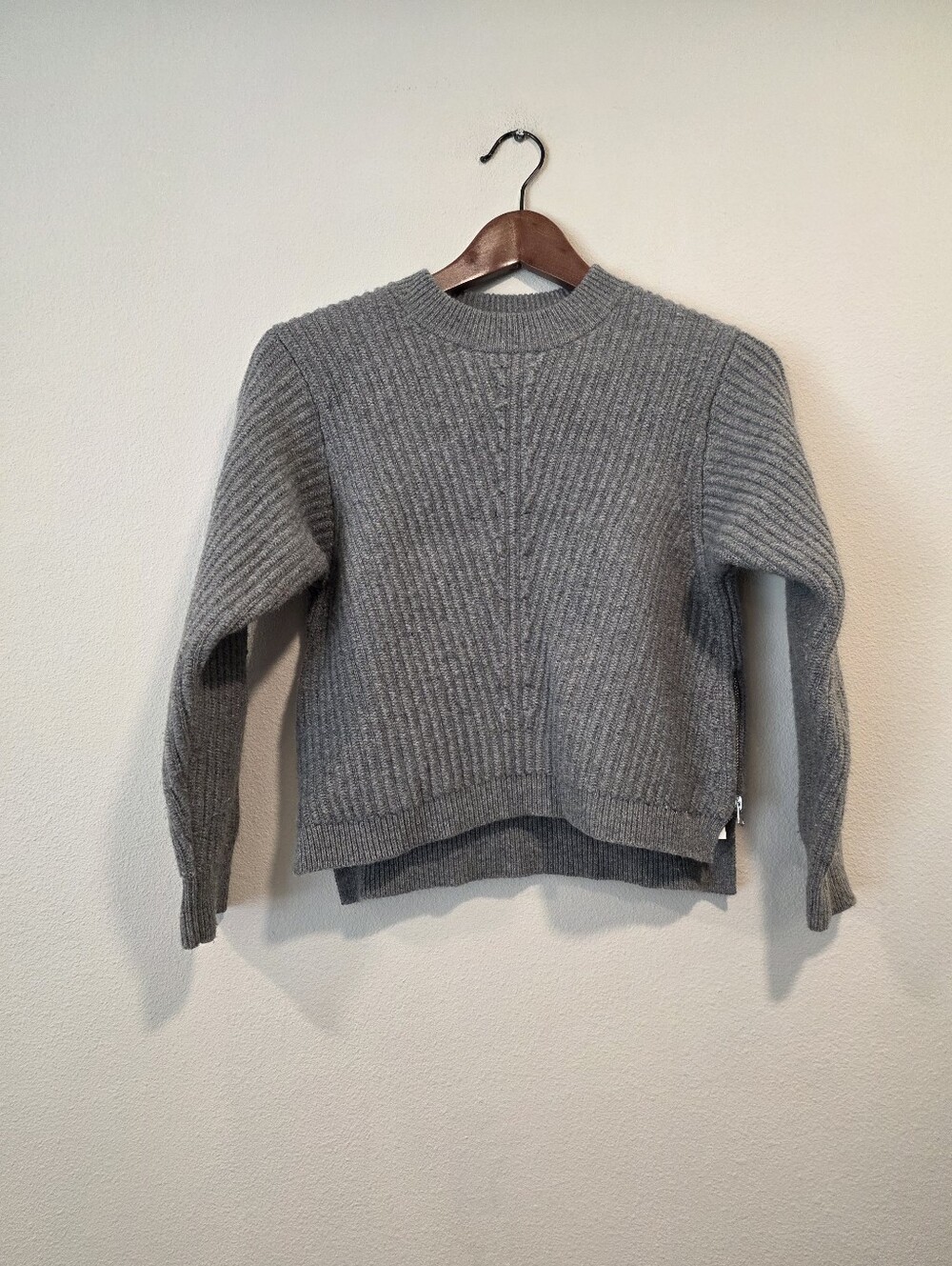 Acne Studios Java Ribbed Wool Side Zip Gray Sweater - Picture 2 of 8
